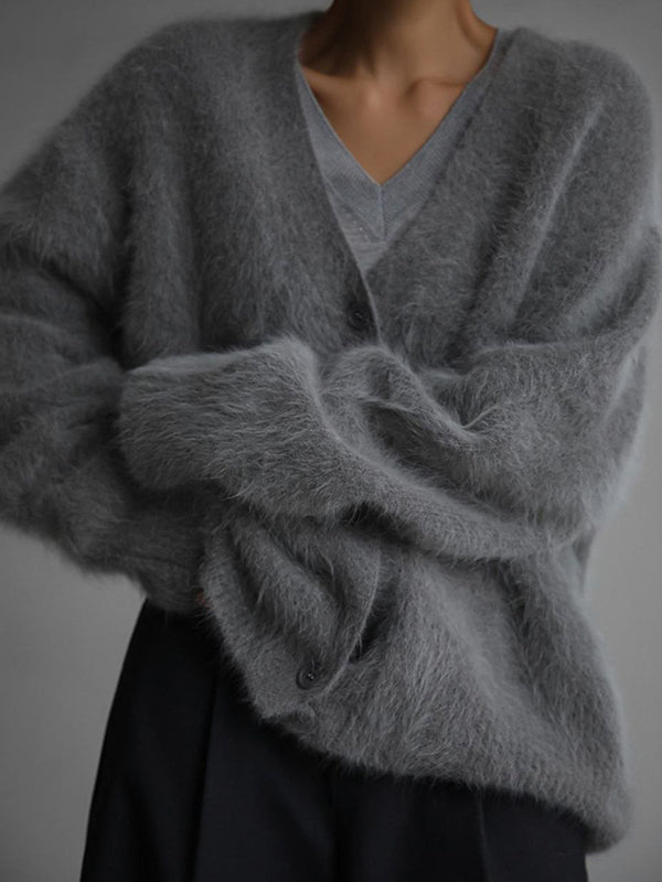 Cardigan Fluffy Oversized com Decote em V Feminino