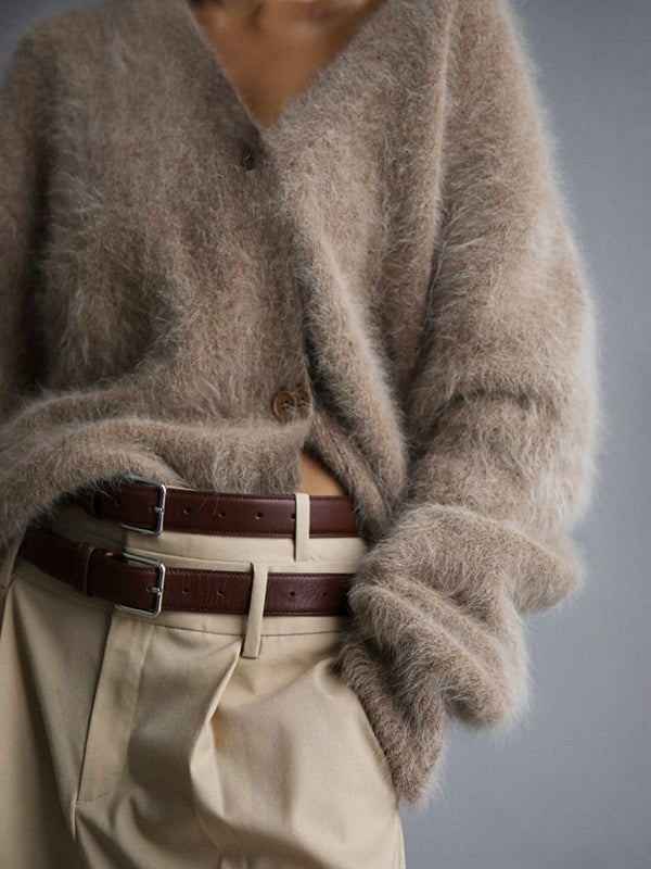 Cardigan Fluffy Oversized com Decote em V Feminino