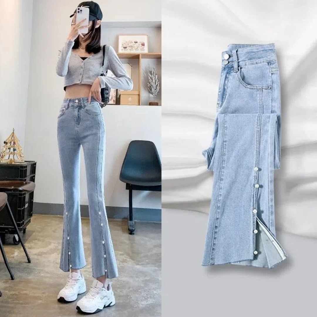 Delinda | Jeans com Estampa de Pérolas