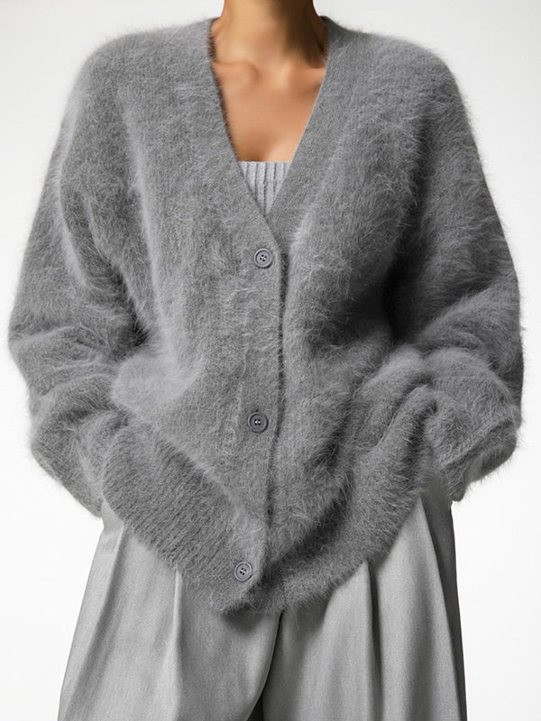 Cardigan Fluffy Oversized com Decote em V Feminino