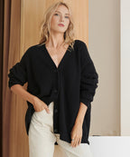 Cardigã Oversized Feminino com Decote em V e Botões