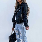 Jaqueta de Couro Estofada Chic Eva com Fecho