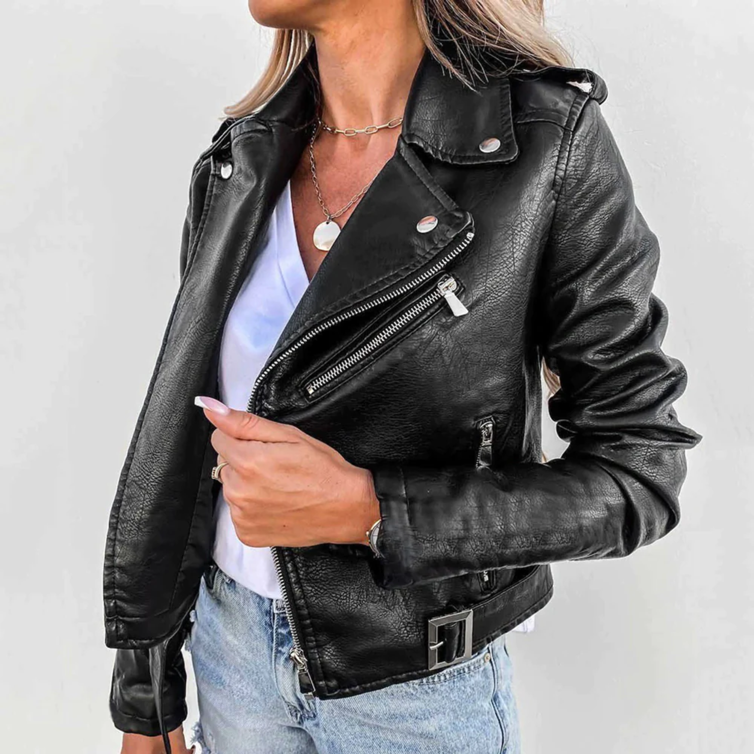 Jaqueta de Couro Estofada Chic Eva com Fecho