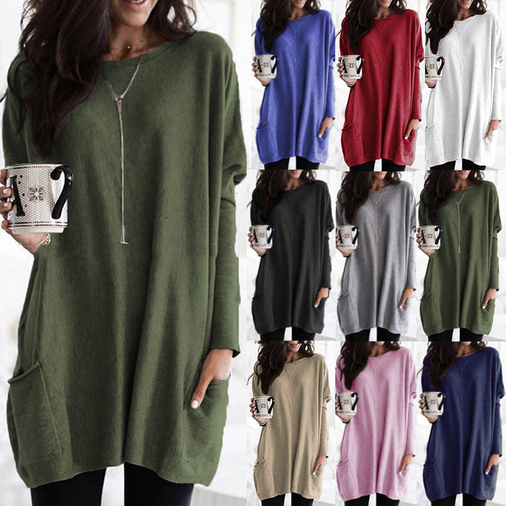 Vestido de Suéter Feminino com Práticos Bolsos