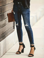 Jasmijn | Jeans Skinny Azul Desgastado com Toque Vintage