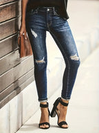 Jasmijn | Jeans Skinny Azul Desgastado com Toque Vintage