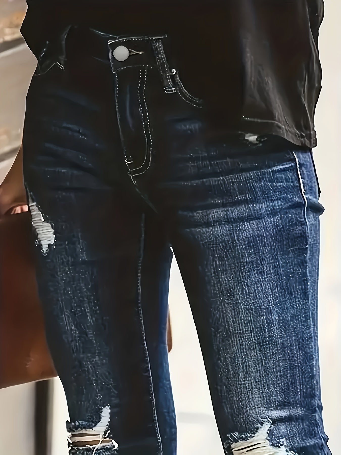 Jasmijn | Jeans Skinny Azul Desgastado com Toque Vintage