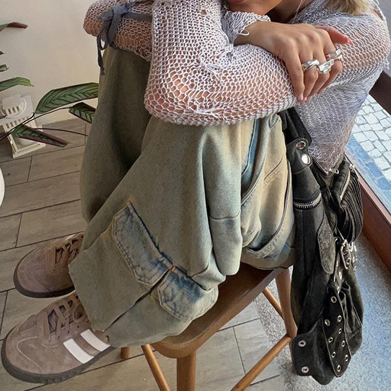 Jeanne | Calças Cargo Vintage Desgastadas para Mulheres