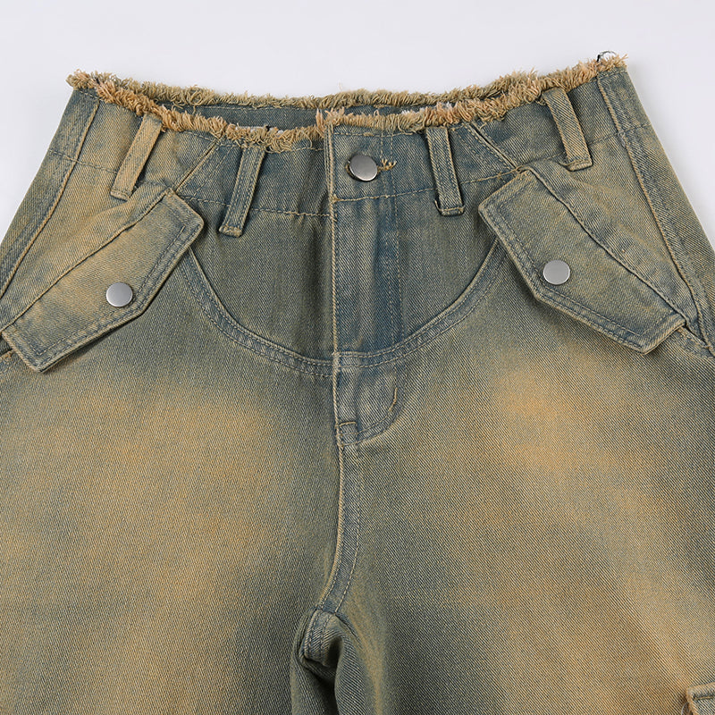 Jeanne | Calças Cargo Vintage Desgastadas para Mulheres
