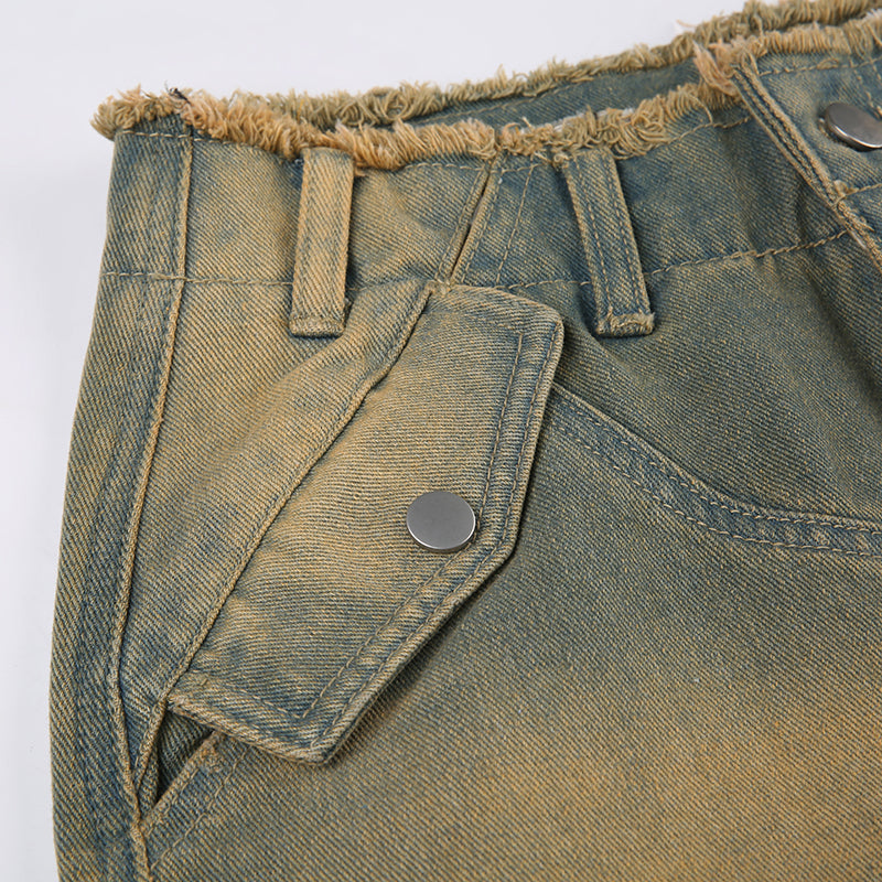 Jeanne | Calças Cargo Vintage Desgastadas para Mulheres