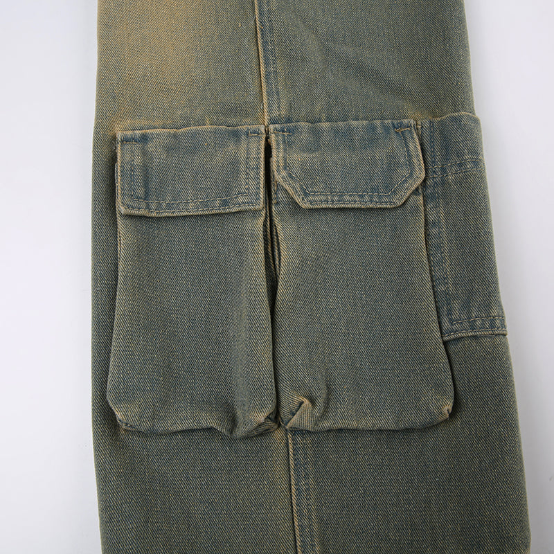 Jeanne | Calças Cargo Vintage Desgastadas para Mulheres