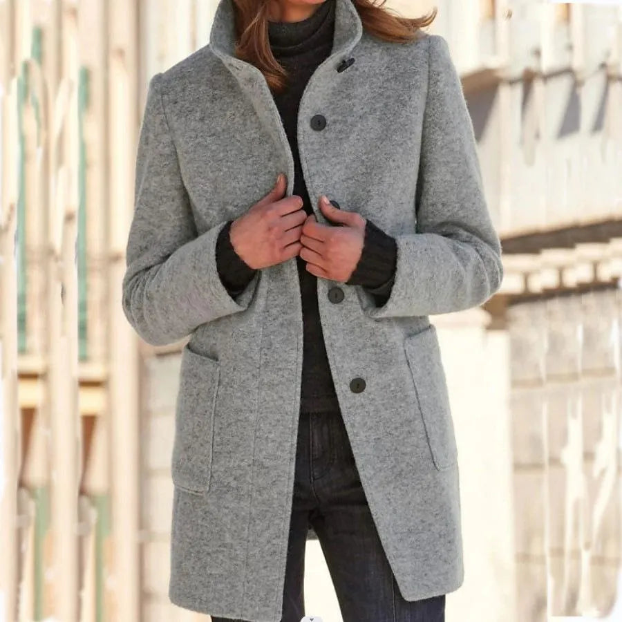 Elegante Casaco Longo de Lã para Mulheres