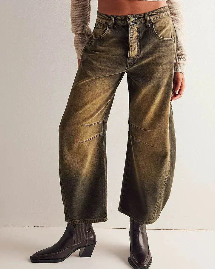 Jeans Femininos de Cintura Média com Corte Barrel