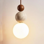 Moderna Luminária Pendente em Travertino e Mogno - Coleção NaturaLuxe