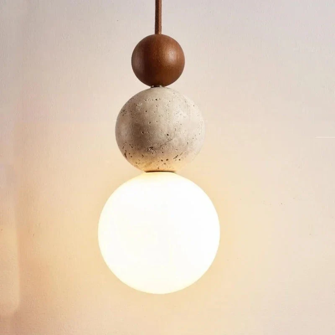 Moderna Luminária Pendente em Travertino e Mogno - Coleção NaturaLuxe