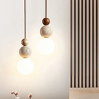 Moderna Luminária Pendente em Travertino e Mogno - Coleção NaturaLuxe