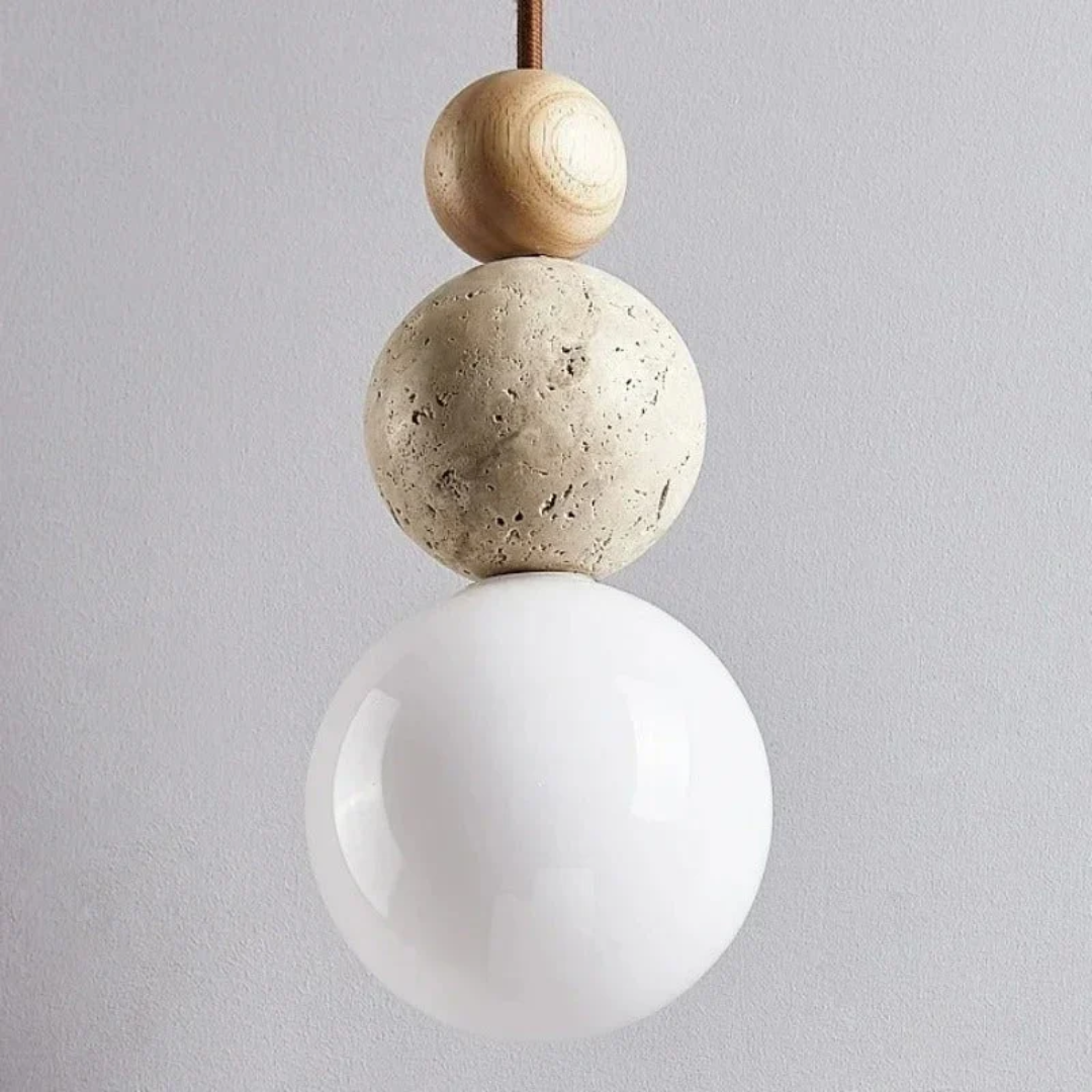 Moderna Luminária Pendente em Travertino e Mogno - Coleção NaturaLuxe