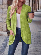 Lotte | Cardigan de Cor Sólida com Abertura Frontal e Bolsos