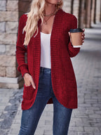Lotte | Cardigan de Cor Sólida com Abertura Frontal e Bolsos