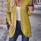 Lotte | Cardigan de Cor Sólida com Abertura Frontal e Bolsos