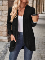 Lotte | Cardigan de Cor Sólida com Abertura Frontal e Bolsos
