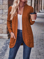Lotte | Cardigan de Cor Sólida com Abertura Frontal e Bolsos