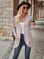 Lotte | Cardigan de Cor Sólida com Abertura Frontal e Bolsos