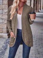 Lotte | Cardigan de Cor Sólida com Abertura Frontal e Bolsos