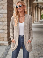 Lotte | Cardigan de Cor Sólida com Abertura Frontal e Bolsos