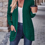 Lotte | Cardigan de Cor Sólida com Abertura Frontal e Bolsos