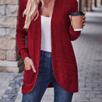 Lotte | Cardigan de Cor Sólida com Abertura Frontal e Bolsos