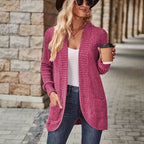Lotte | Cardigan de Cor Sólida com Abertura Frontal e Bolsos