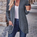 Lotte | Cardigan de Cor Sólida com Abertura Frontal e Bolsos