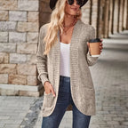 Lotte | Cardigan de Cor Sólida com Abertura Frontal e Bolsos