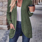Lotte | Cardigan de Cor Sólida com Abertura Frontal e Bolsos