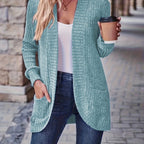Lotte | Cardigan de Cor Sólida com Abertura Frontal e Bolsos