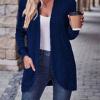 Lotte | Cardigan de Cor Sólida com Abertura Frontal e Bolsos