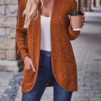 Lotte | Cardigan de Cor Sólida com Abertura Frontal e Bolsos