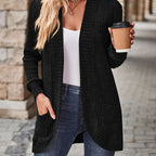 Lotte | Cardigan de Cor Sólida com Abertura Frontal e Bolsos