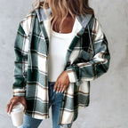 Casaco Casual Feminino com Capuz e Estampa Xadrez - Perfeito para o Outono