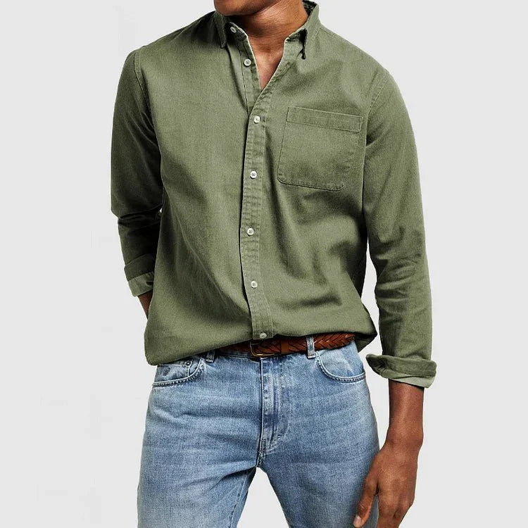 Camisa Casual Masculina de Manga Longa Confortável com Fecho de Botão