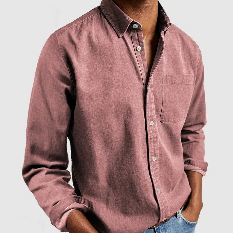 Camisa Casual Masculina de Manga Longa Confortável com Fecho de Botão
