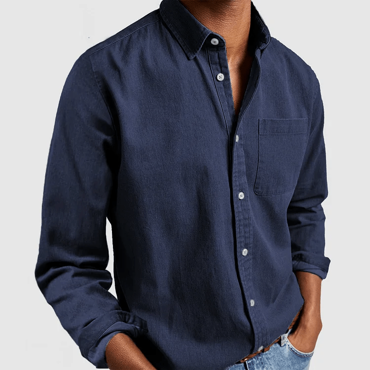 Camisa Casual Masculina de Manga Longa Confortável com Fecho de Botão