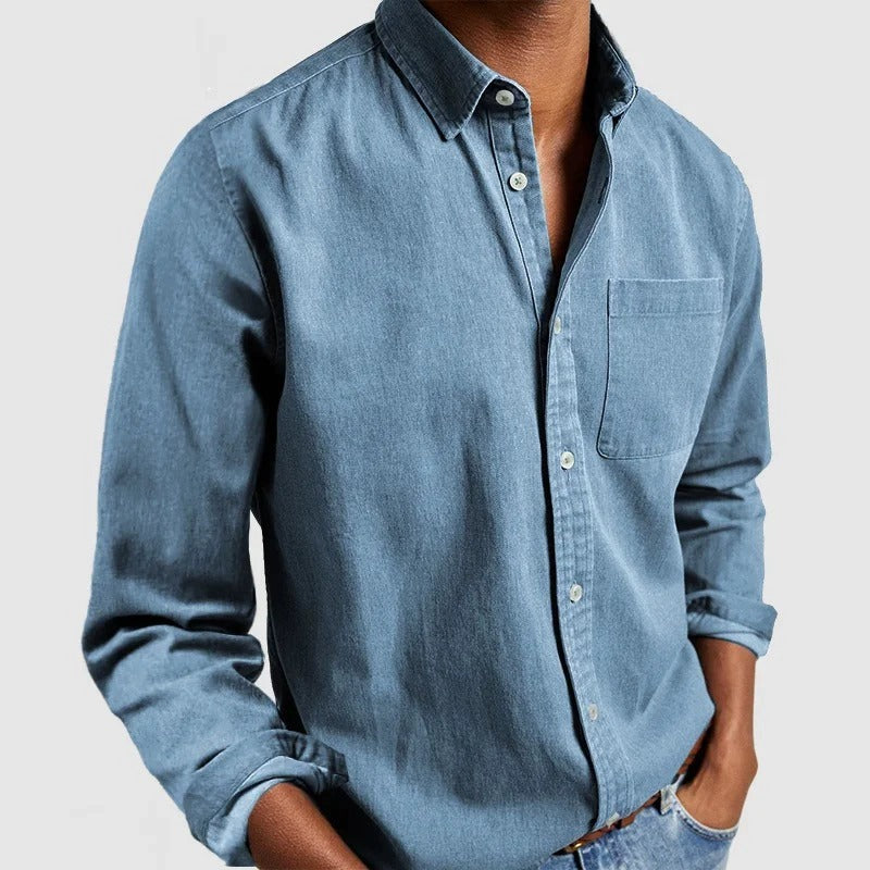 Camisa Casual Masculina de Manga Longa Confortável com Fecho de Botão
