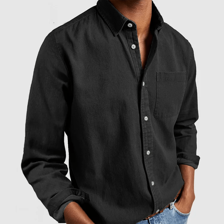 Camisa Casual Masculina de Manga Longa Confortável com Fecho de Botão