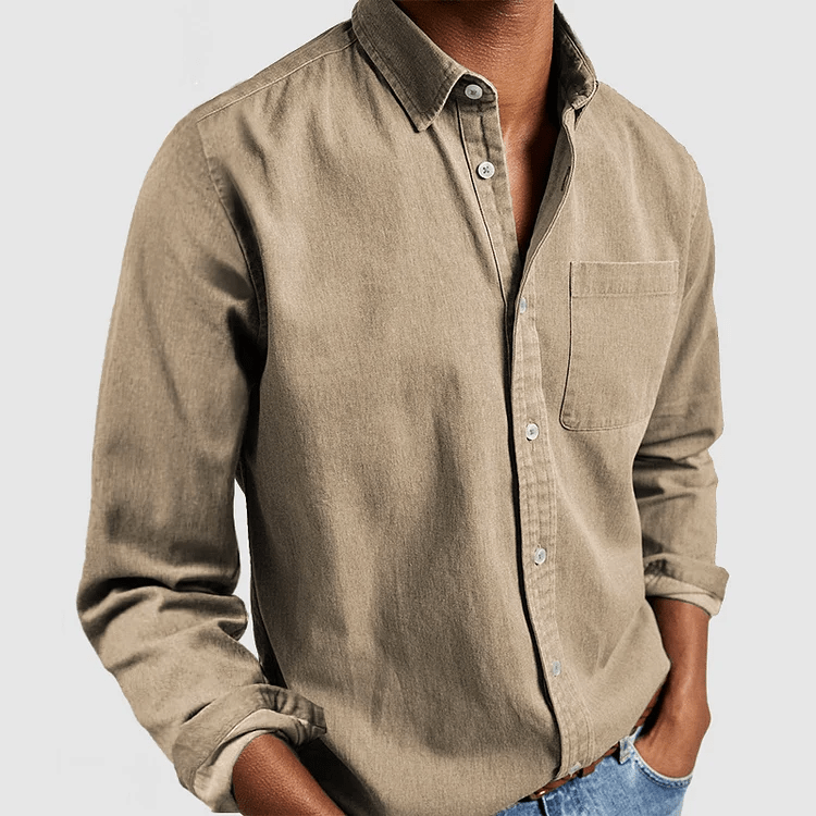 Camisa Casual Masculina de Manga Longa Confortável com Fecho de Botão