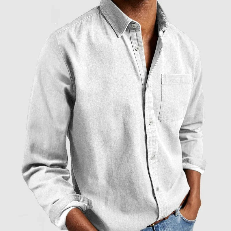 Camisa Casual Masculina de Manga Longa Confortável com Fecho de Botão
