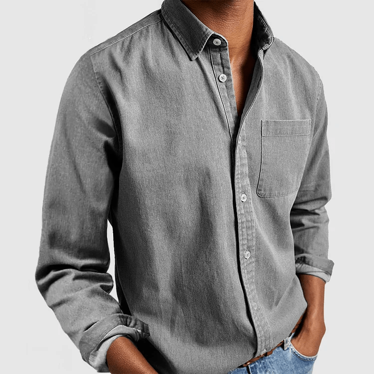 Camisa Casual Masculina de Manga Longa Confortável com Fecho de Botão
