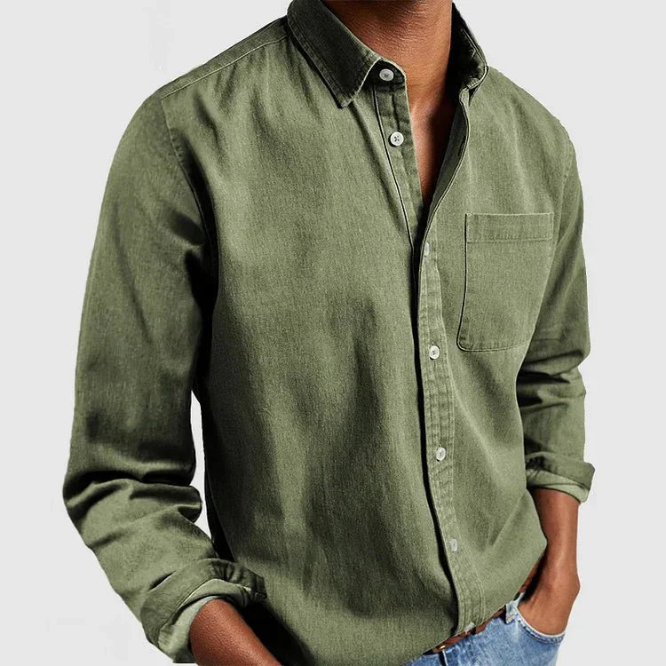 Camisa Casual Masculina de Manga Longa Confortável com Fecho de Botão