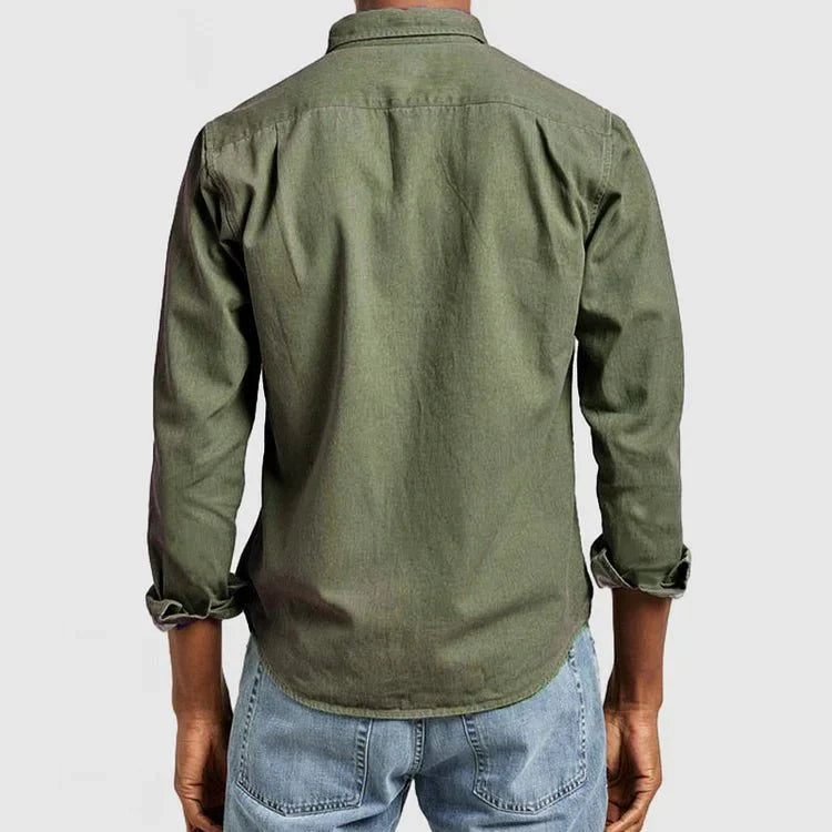 Camisa Casual Masculina de Manga Longa Confortável com Fecho de Botão